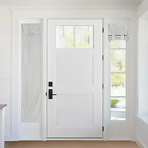 RYB HOME 100% Blackout Curtains for Sightlight Window, Linen Textured Blend Privacy Front Door Curtain Blinds for French Door Kitchen Living Room Doorway, W 12 x L 69 inch, Light Grey, 1 Panel