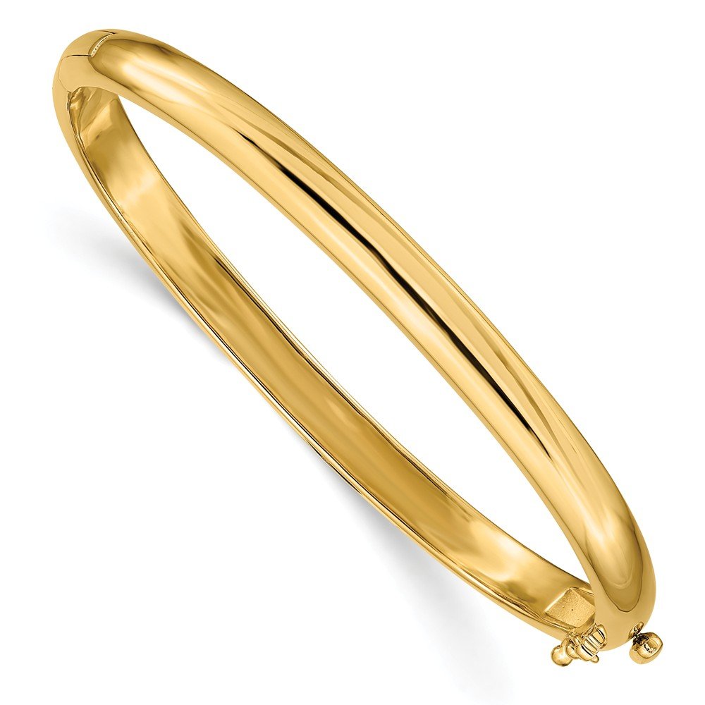 14K Yellow Gold 5 6mm Polished Solid Hinged Bangle Bracelet