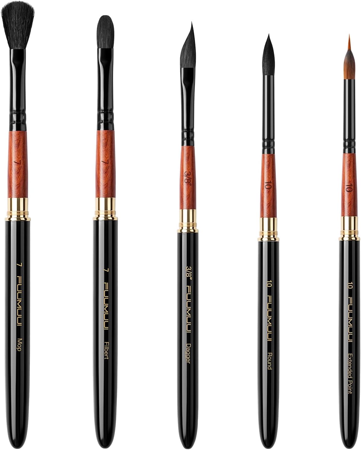 Fuumuui Travel Watercolor Brushes, 5Pcs Professional Plein Air Elegant Natural Squirrel Hair Travel Paint Brush Set with Sable Extended Needle Point Perfect for Watercolor Gouache Ink Painting