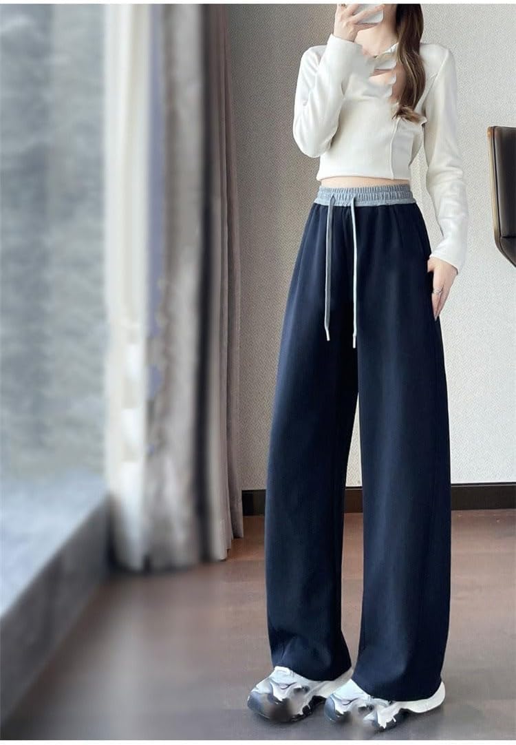 Women's Casual Pants Cotton High Waist Straight Wide Leg Sporty Spring Fall Trousers for Women