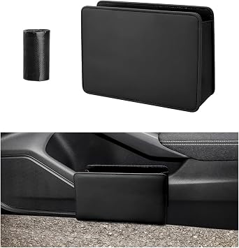 Car Trash Can, Foldable Leather Automotive Garbage Bin Organizer Holder with One Roll Trash Bag, Multi-Function Mini Hanging Dustbin Storage Bag Container for SUV Truck RV Black