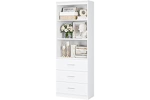 FOTOSOK White Bookshelf with Drawer, 71 Inch Tall Storage Cabinet