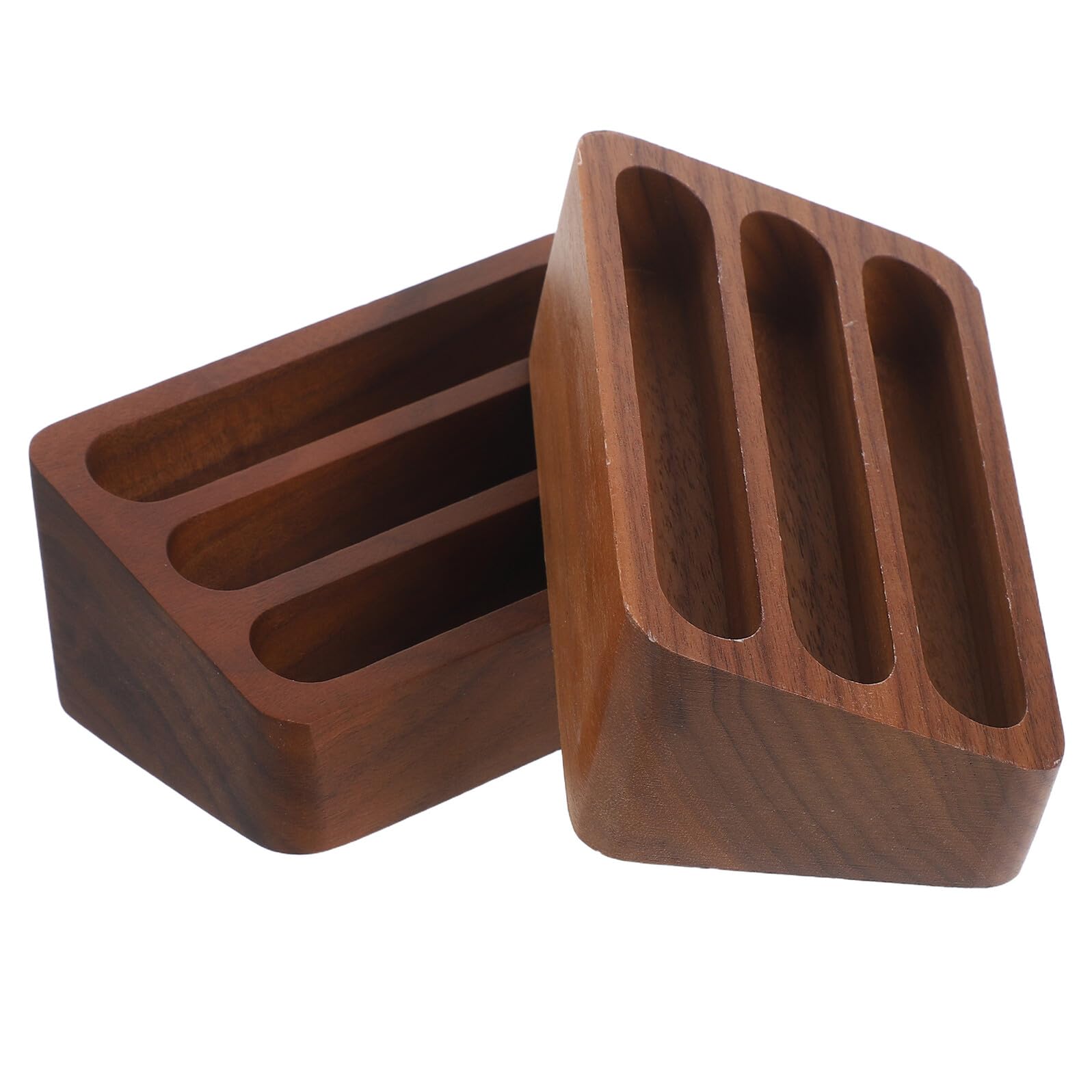 SHINEOFI 2piezas Tarjetero de Madera de Nogal Negro Estuche para Tarjetas de Visita Ranuras Pequeño Organizador para Oficina Hogar y Mesa de Escritorio