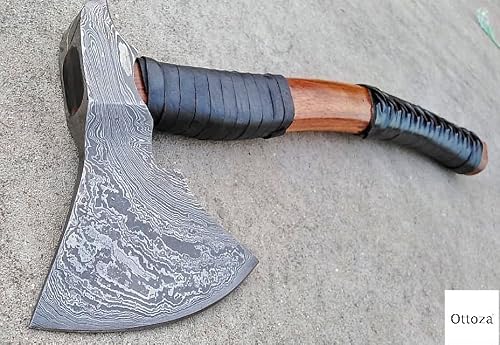 Ottoza Custom Handmade Damascus Tomahawk Axe 17.5 Inch - Damascus Axe - Survival Axe - Camping Axe - Bushcraft Axe - Wood Axe - Damascus Steel Axe - Viking Axe With Sheath No:260 #TOP1