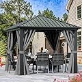 YITAHOME 10X10FT Metal Hardtop Gazebo Outdoor Patio Single Top Canopy Galvanized Iron Aluminum Column Garden Tent Curtains Netting for Backyards Decks Lawns,Gray