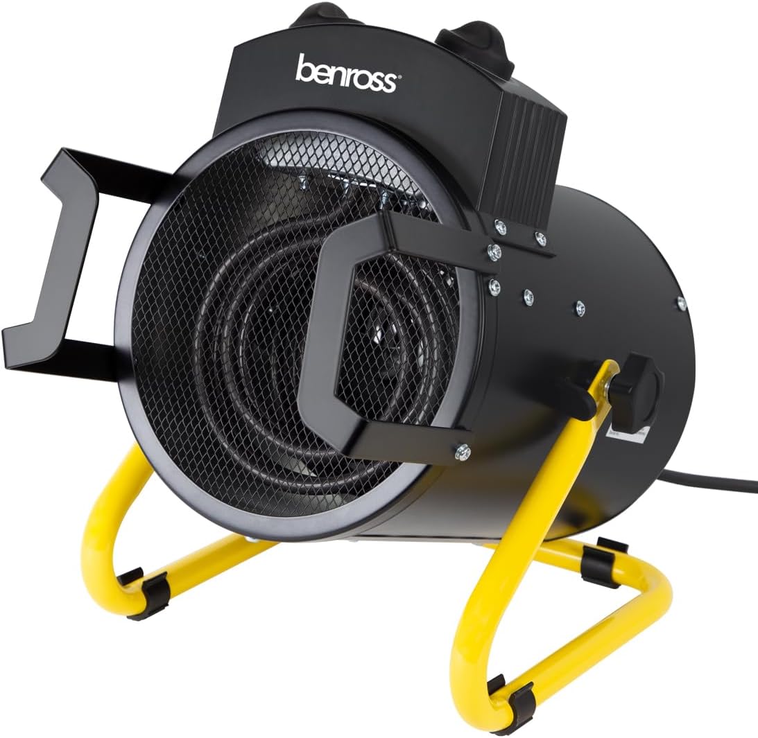 Benross 42450 3000W Industrial Fan Heater/Adjustable Thermostatic Control/Cool Air Setting/Tilting Design/Portable With Carry Handle / IPX4 Waterproof, Yellow
