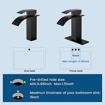Airuida Waterfall Matte Black Bathroom Faucet Brass Single Handle 1 Hole Or 3 Holes Deck Mount With Large Rectangular Spout Sink Faucet Lavatory Vanity…