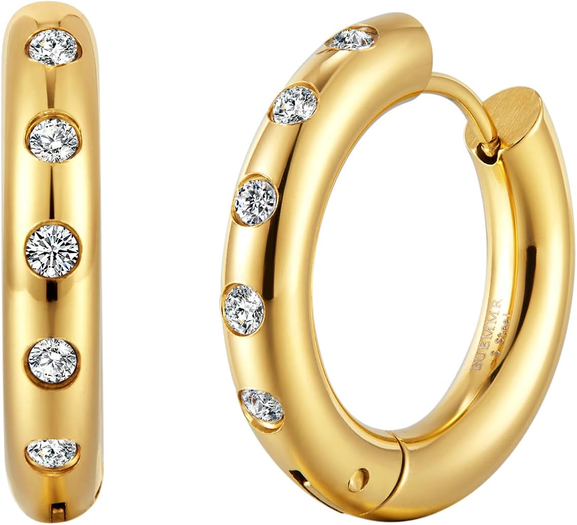 14K Gold Zirconia Chunky Hoops