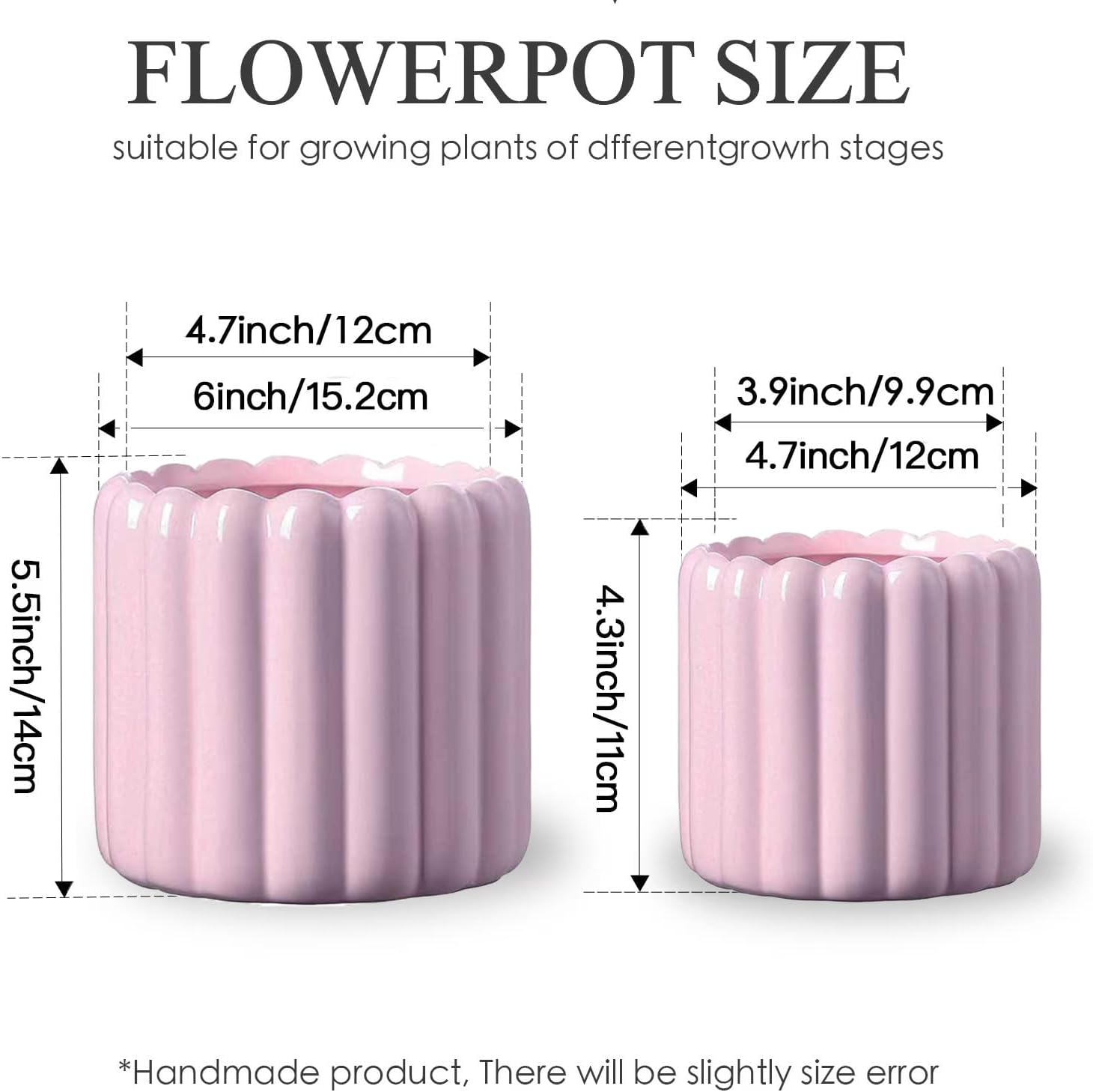 Ceramic Plant Pots,6 inch+4.7 Inch Planter Pot with Drainage Holes,Ceramic Planters for Indoor Plants,Modern Flower Pots for Indoor Outdoor Plants House & Office Décor,Pink