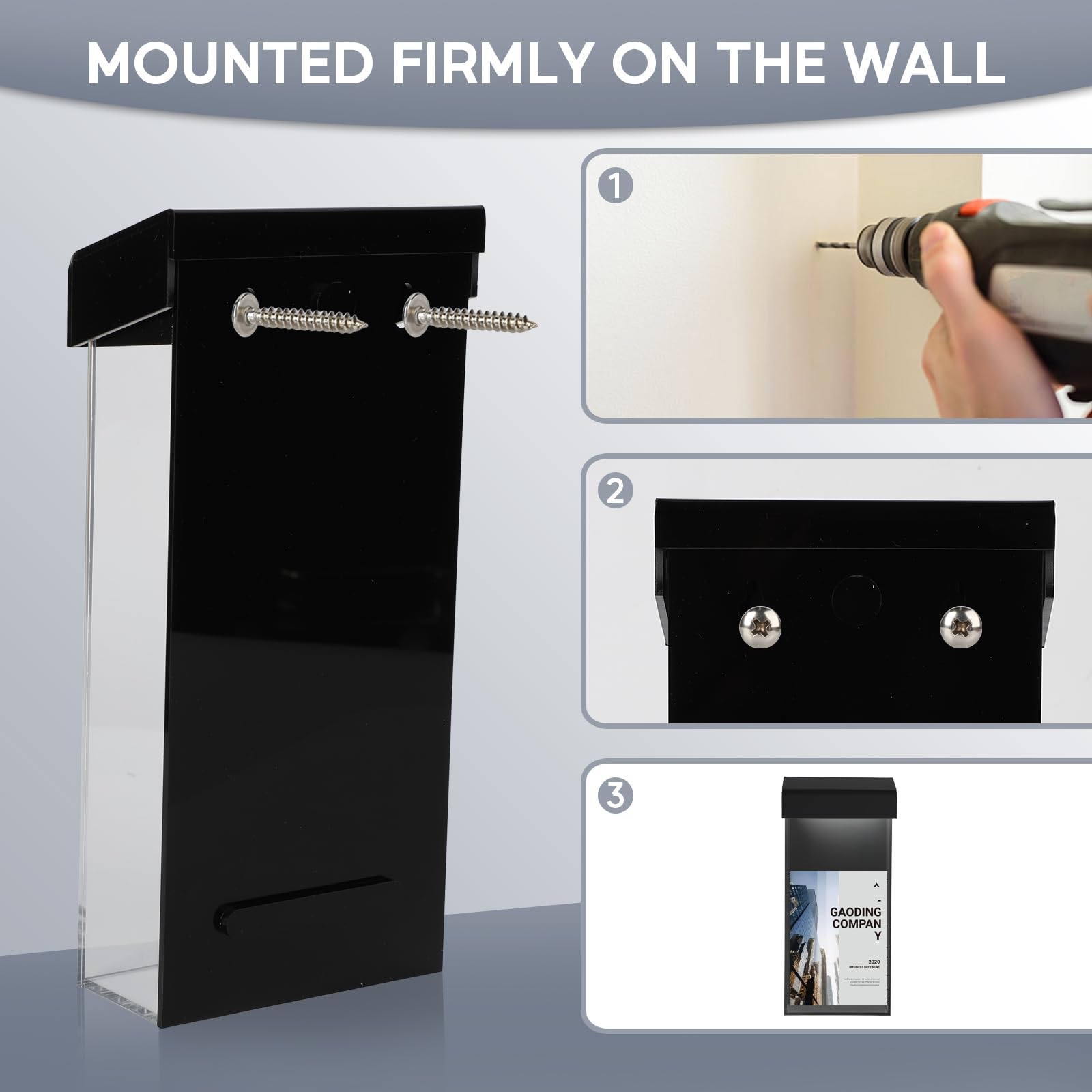2 Piezas Portafolletos Acrílico, Soporte para A6 Folletos con Tapa Separada para Pared o Mesa, Formato Vertical, Profundidad de 5cm, Expositor de Folletos para Menú, Panfletos y Volantes (Negro)