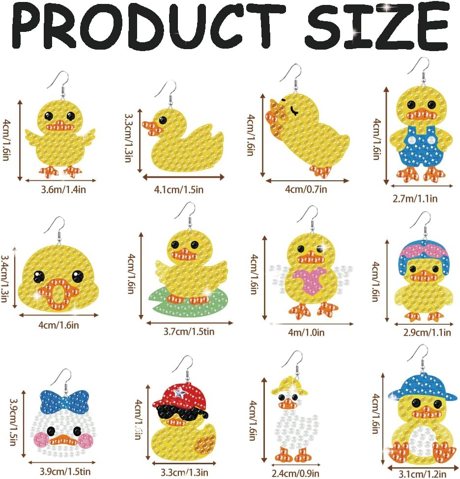 BEUNITONE 12 Pairs Duck Diamond Art Earring Making Kits for Adults, DIY Drop Dangle Earring Making Supplies Kit, Fun Duck Art Earrings Ornament for Women Birthdays Holiday Handmade Gift