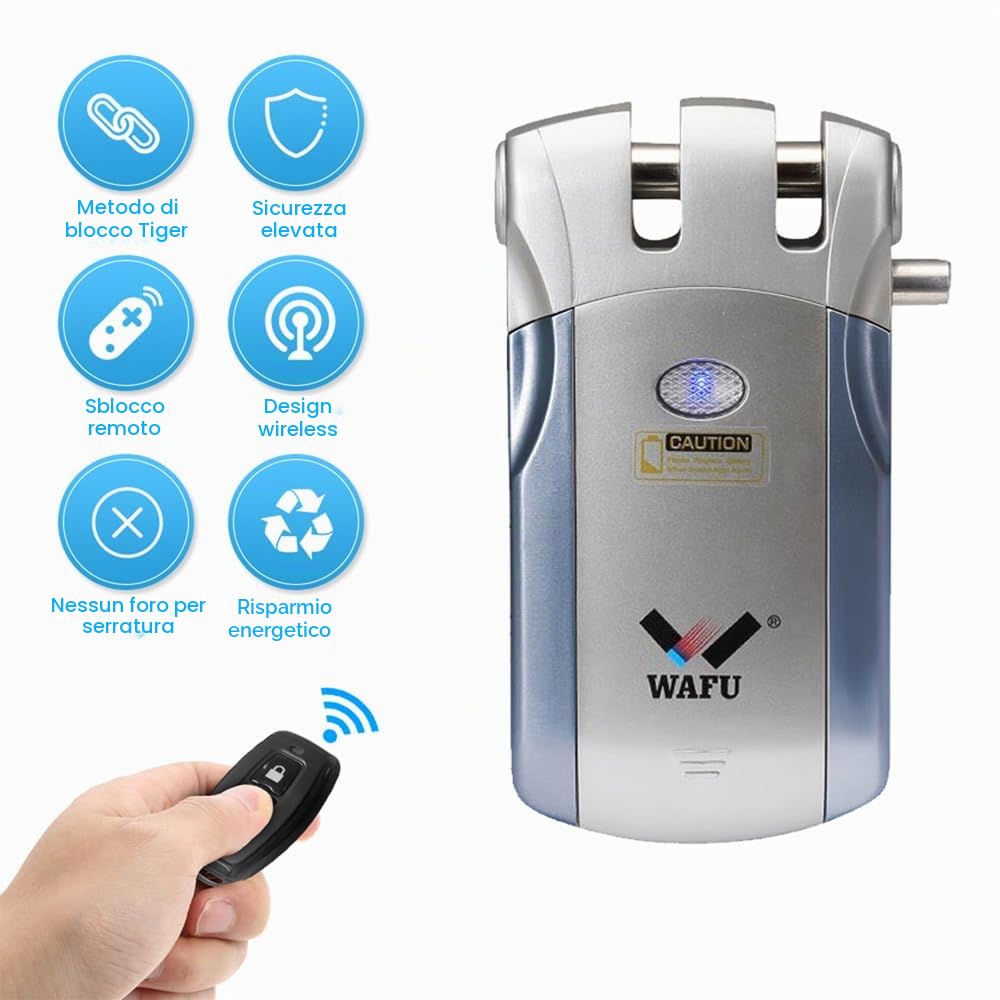 WF-018 Serratura di sicurezza con telecomando senza fili Serratura intelligente invisibile senza chiave in lega di zinco con 4 chiavi remote Sistema di controllo accessi per ufficio, casa, villa