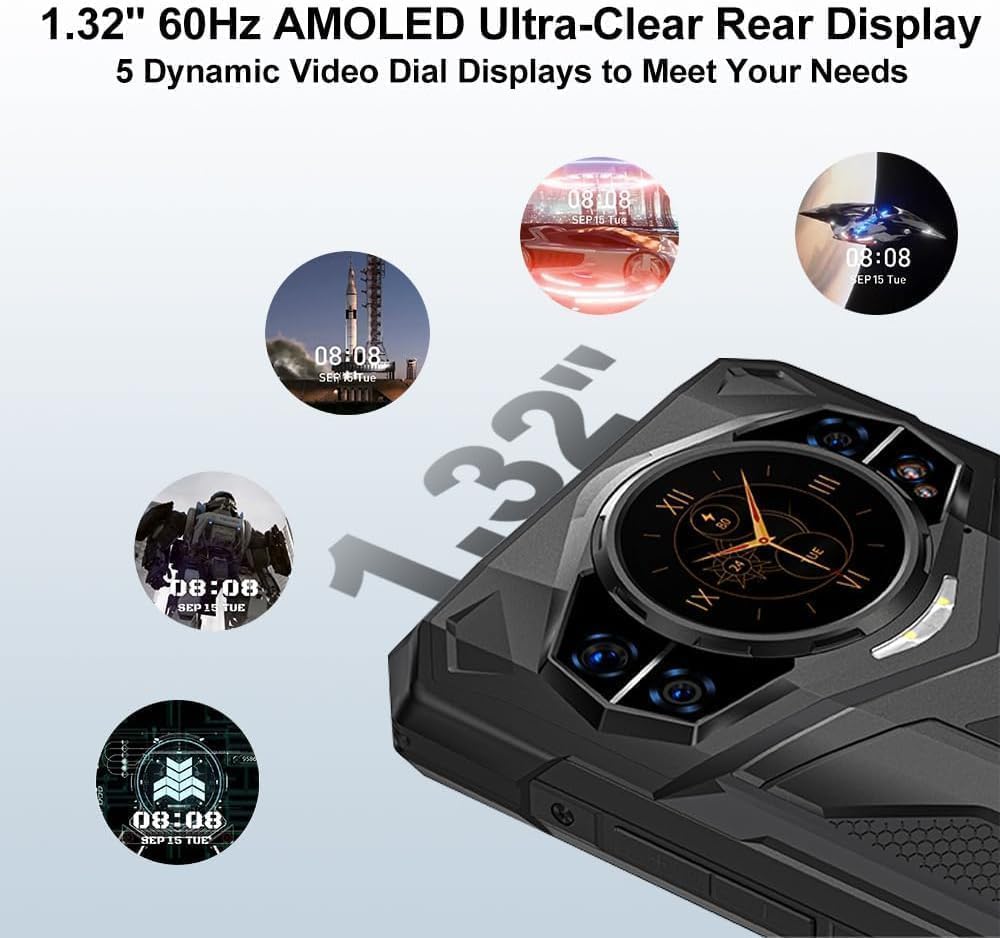 Smartphone resistente S200 Plus 5G AI con pantalla trasera AMOLED de 1,32", 11000 mAh (66 W) 36 GB+512 GB/2 TB Android 15, visión nocturna de 100 MP+20 MP, teléfonos móviles desbloqueados sin SIM de 6,72 pulgadas FHD+120 Hz ROJO