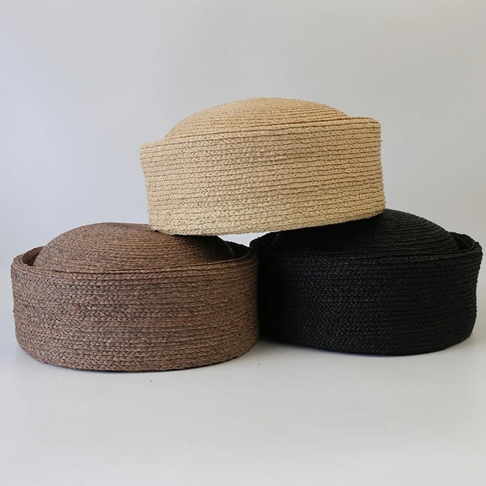 Summer Round Straw Hat for Women Men, Breathable Sun Protection Outdoor Cap