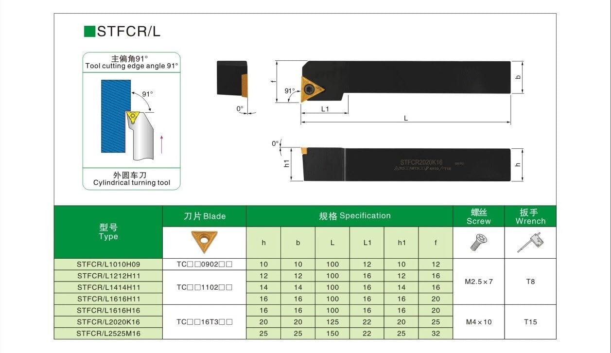 1pc STFCR STGCR STWCR 1212 1616 2020 2525 STGCR1212H11 CNC Lathe Cutter Machine External Turning Tool Holder TCMT Inserts(Not Include Inserts)(1616H11,STFCR)