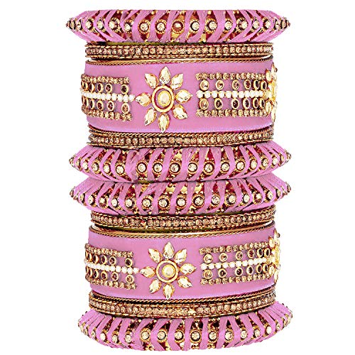 Image of Peora Velvet Silk Thread Kundan Studded Chuda Bangles Set Gift for Women