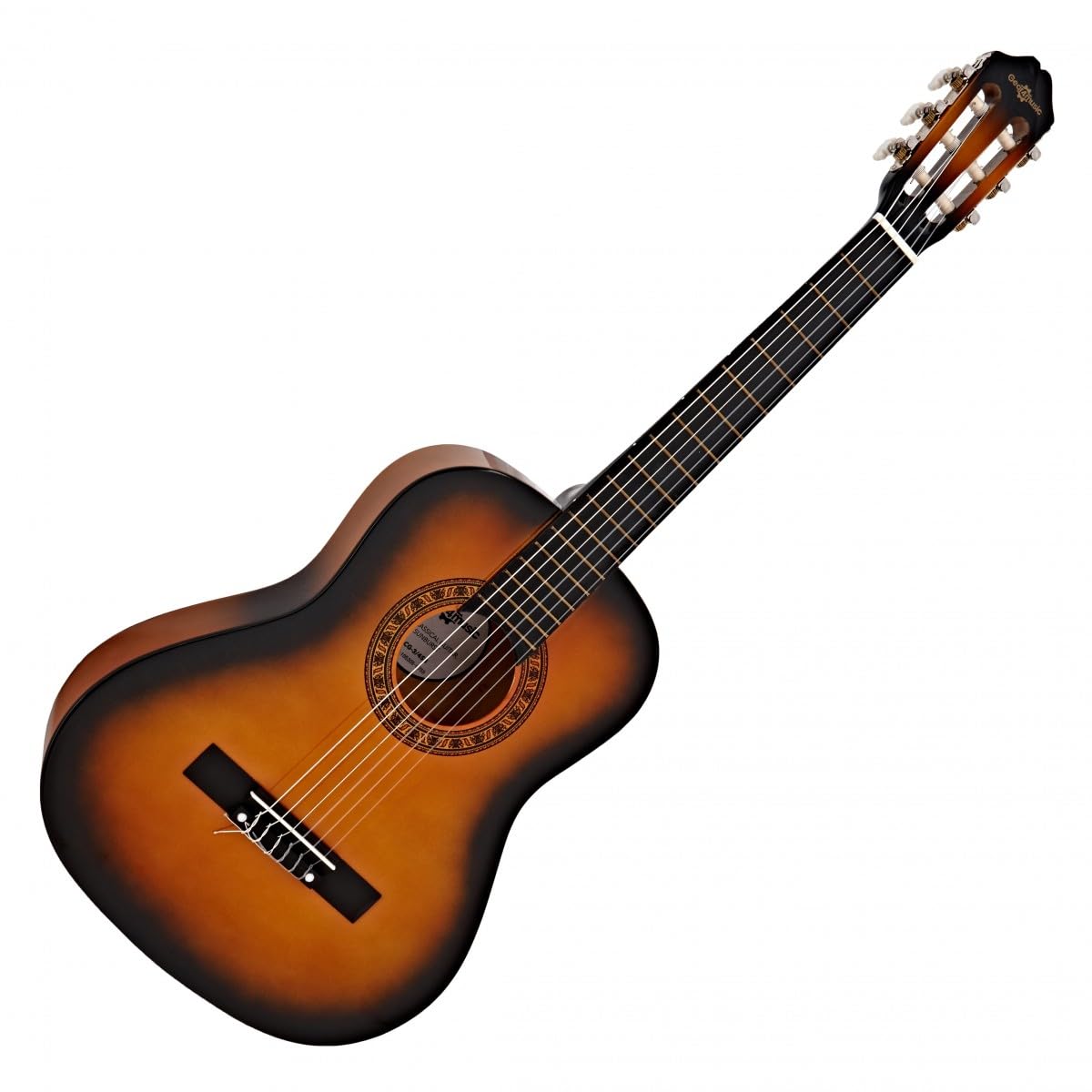 Pack avec Guitare Classique 3/4, Sunburst, par Gear4music | Pour jeunes débutants qui démarrent, tonalité chaude en nylon, housse/accordeur/cordes inclus