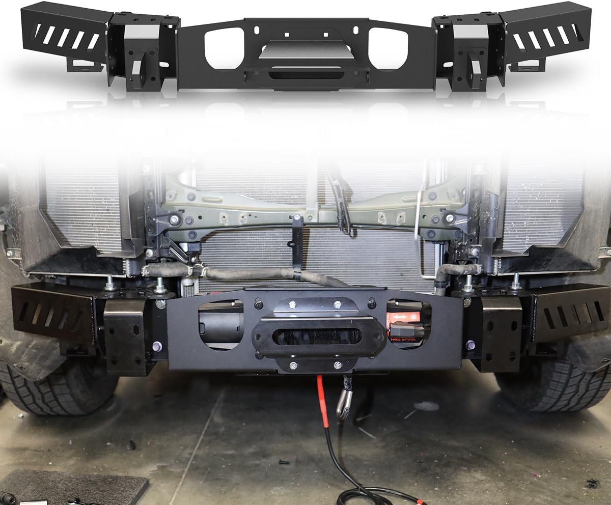 CPW Winch Plate Fit For 2022 2023 2024 Toyota Tundra, Heavy Duty Steel Winch Plate w/Flip-up Licence Plate Mounting Bracket - Rated Up To 12,000 LBs, Could Be Used On OE Front Bumper