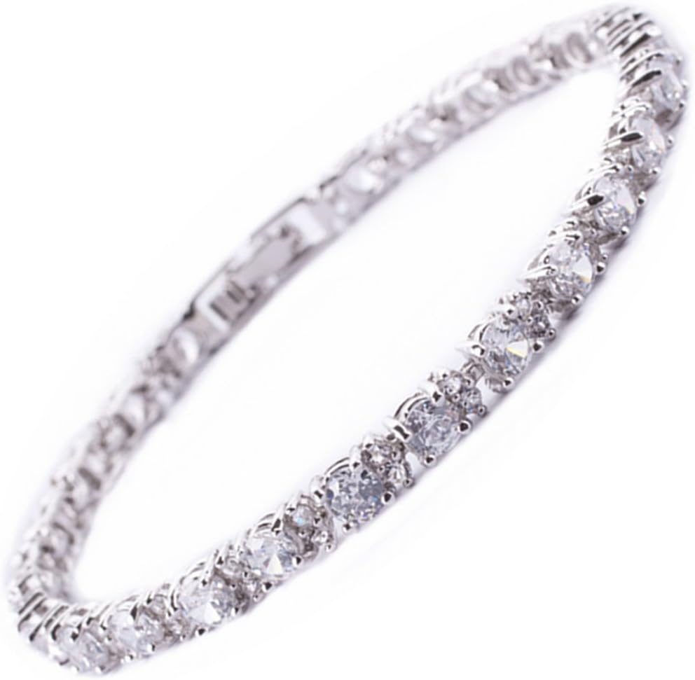 RIZILIA Round Multi-Color CZ Birthstone White Gold Plated Tennis Bracelet, 7"