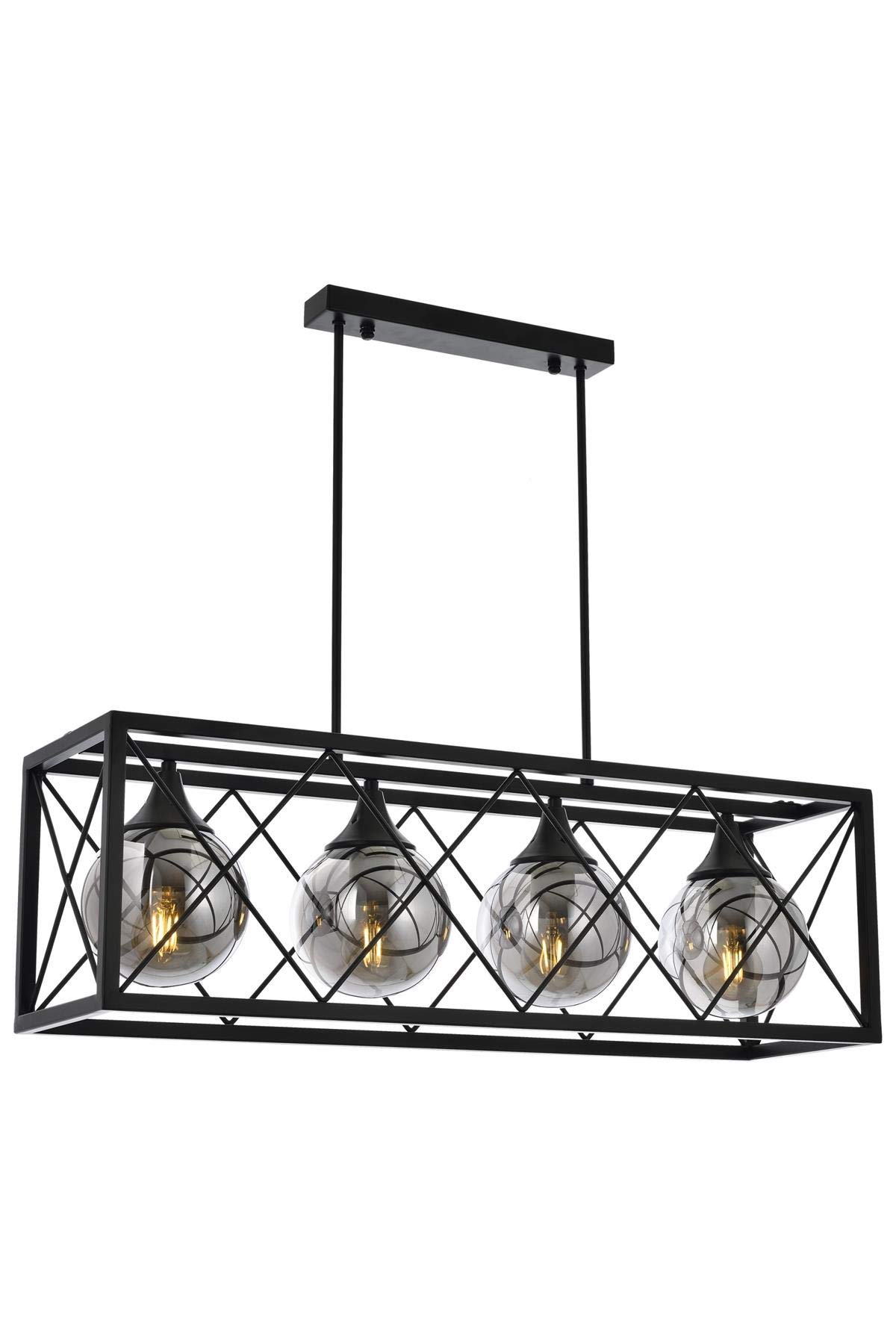 AVONNI AV-60127-4Y-BSY Siyah Boyalı Modern Avize, E27, Metal, Cam, 80x22cm