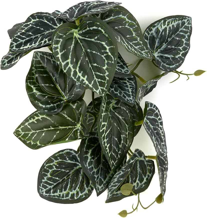 Reptile Plants for Terrarium, Amphibian Habitat Decor Artificial Hanging Plants with Suction Cup – Fake Anthurium Crystallinum