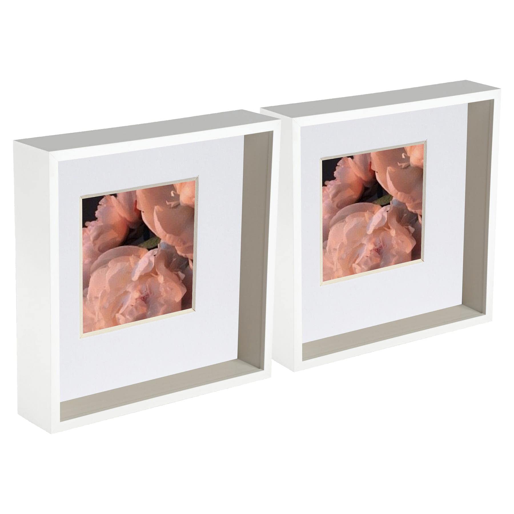 Nicola Spring White 2 Piece 10 X 10 3D Shadow Deep Box Photo Frame Set - Craft Display Picture Frame With 6 X 6 Mount