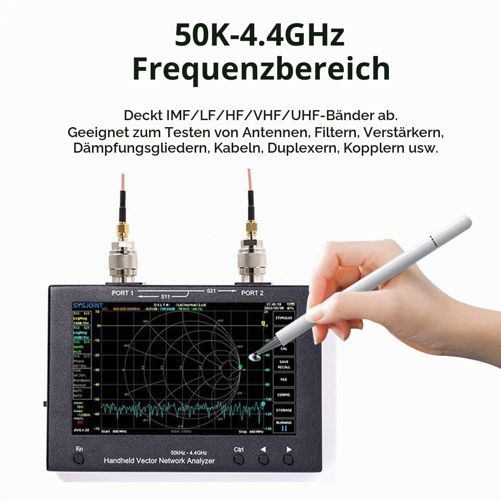 SV4401A Vektornetzwerkanalysator, Antennenanalysator 50 kHz–4,4 GHz, mit 6700-mAh-Akku und 8 GB Speicher, Messung von VHF und UHF-Messungen von S-Parametern, SWR, Phasenwinkel