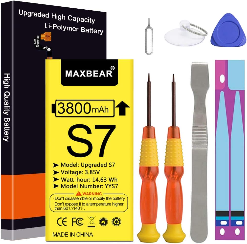 Galaxy S7 Battery, (Upgraded) MAXBEAR 3800mAh 3.85V Li-Polymer Replacement Battery EB-BG930ABE for Samsung Galaxy S7 SM-G930 G930V (Verizon),G930T,G930A,G930P with Repair Tool Kit