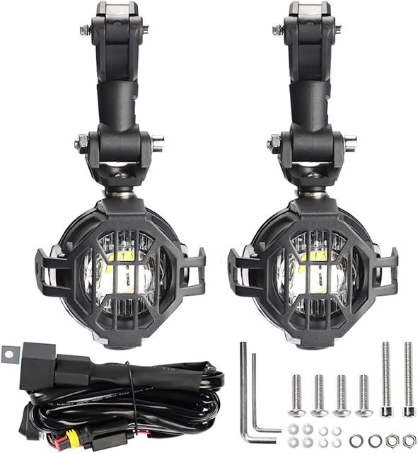 LITTOU KOLOME Motorcycle Light Fit for Motorbike Bike ATV Tractor Forklift Boat Universal Spotlight Headlight Fog Light Running Light Auxiliary Lamp (Full Set Kit)