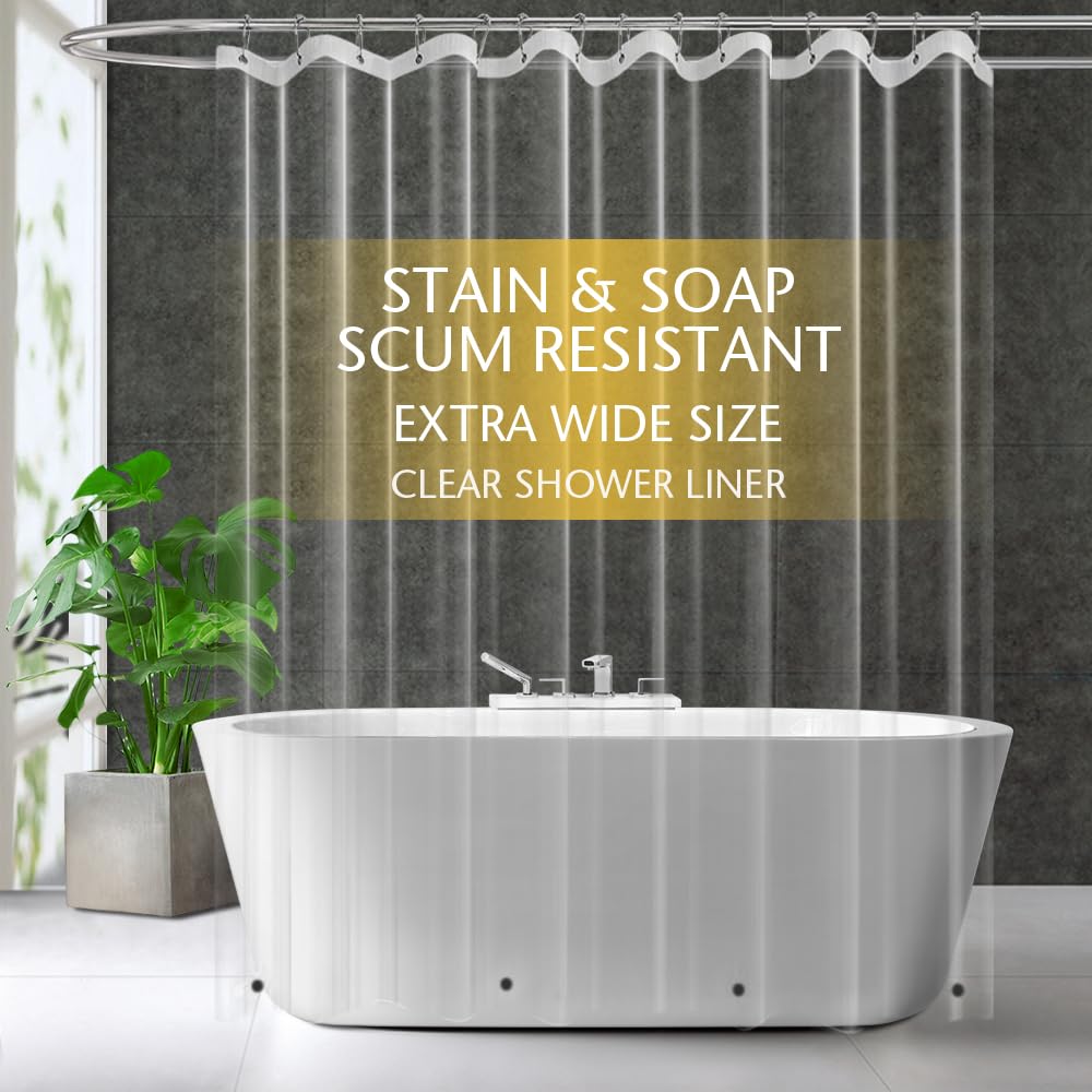 ZEMAHOME Extra Large Size PEVA Plastic Shower Curtain Liner Premium Light Weight 82" x 74" Clear Bathroom Shower Showroom Curtain Liner with Rustproof Metal Gromments and Weighted Magnet