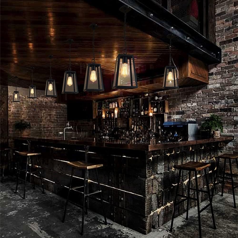 Plafonnier Suspendu À Cage En Métal Rectangulaire Noir, Suspension Industrielle Vintage, Design Rétro Loft, Luminaire E27 Pour Restaurants, Îlot De Cuisine, Salle À Manger