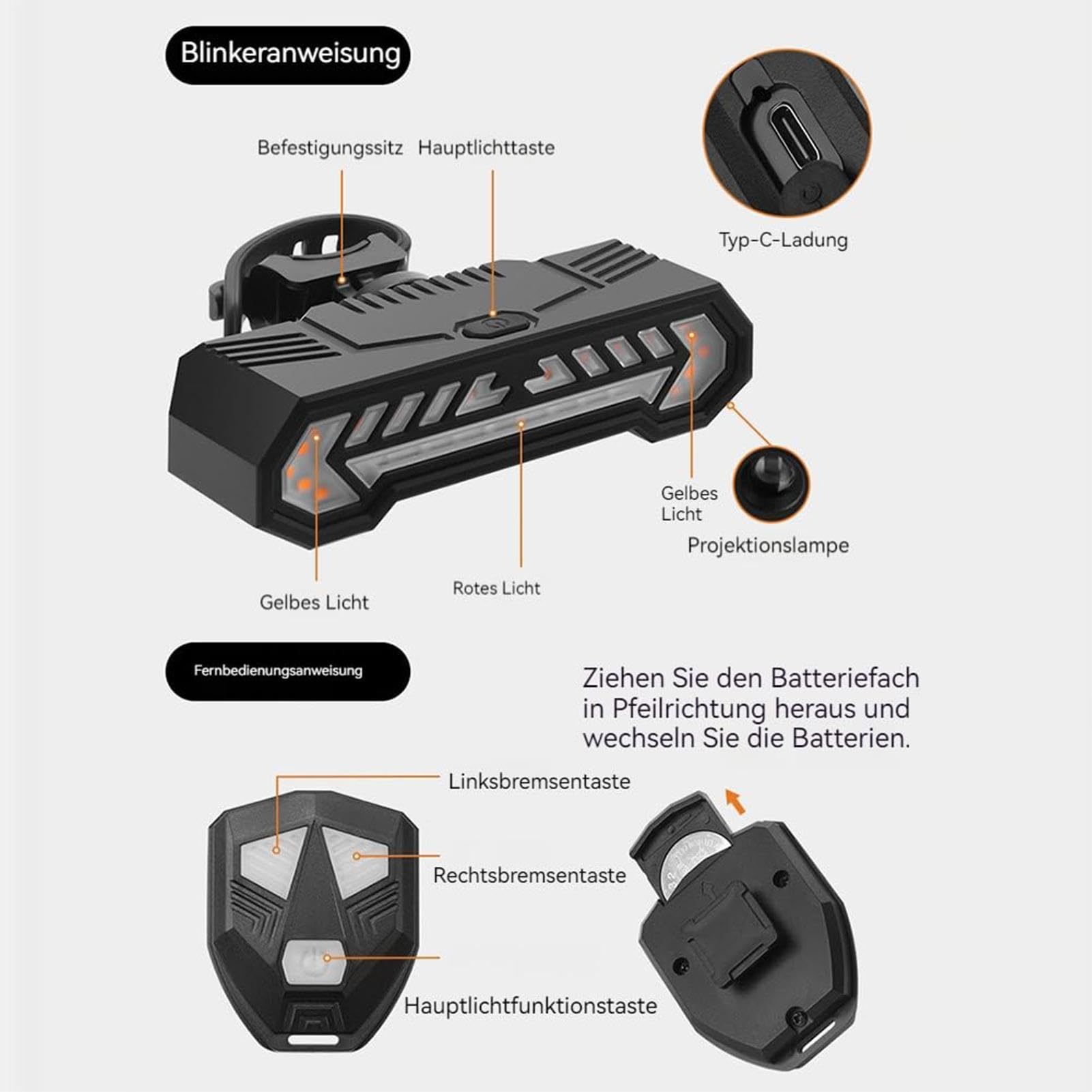 Luz De Freno De Bici Lámpara Trasera LED Inteligente con Control Remoto de