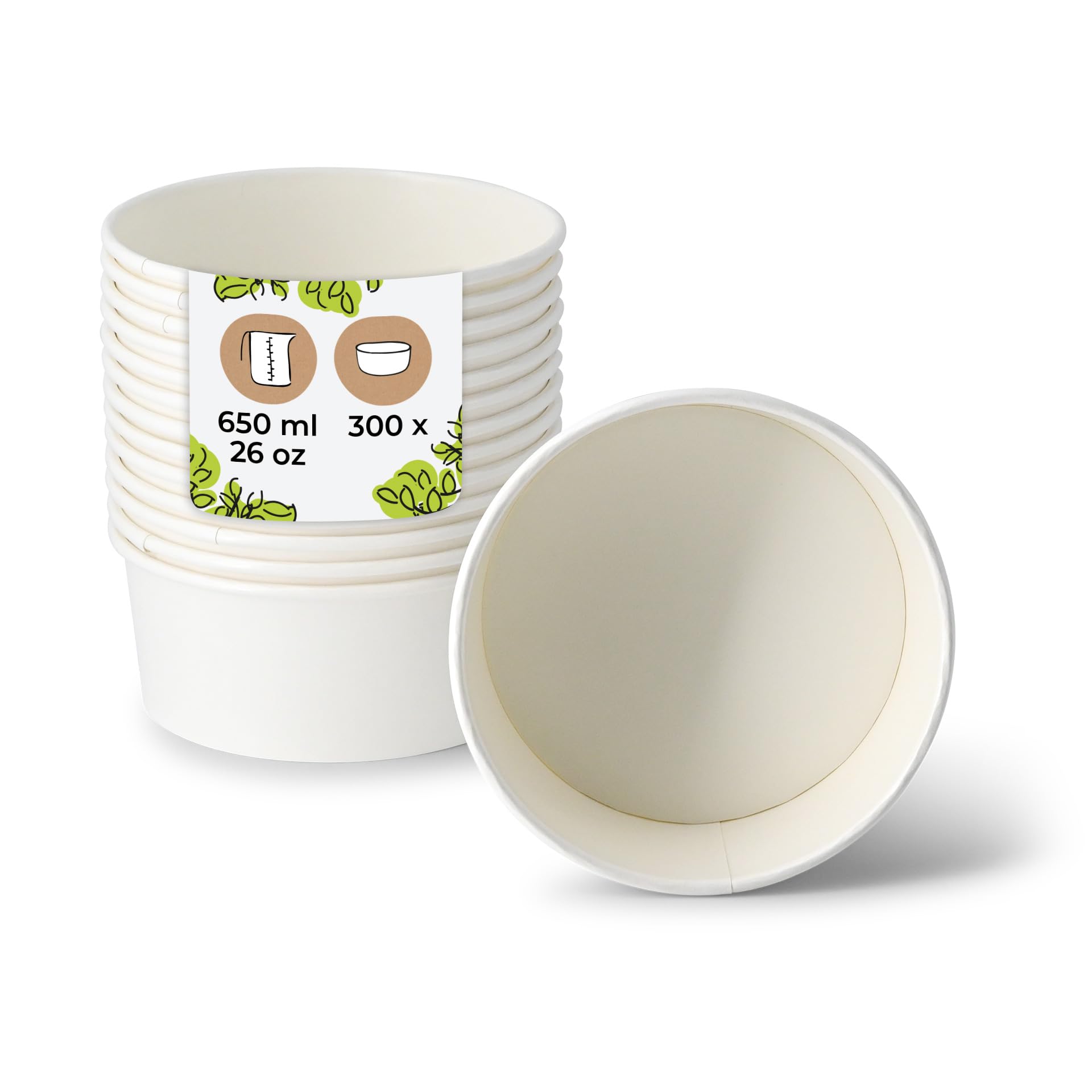 BIOZOYG ciotole per insalata in cartone 300 pezzi 650 ml bianco - biodegradabili con rivestimento in PLA - contenitore take-away per insalate, bowl e piatti caldi - sostenibili, resistenti ai grassi