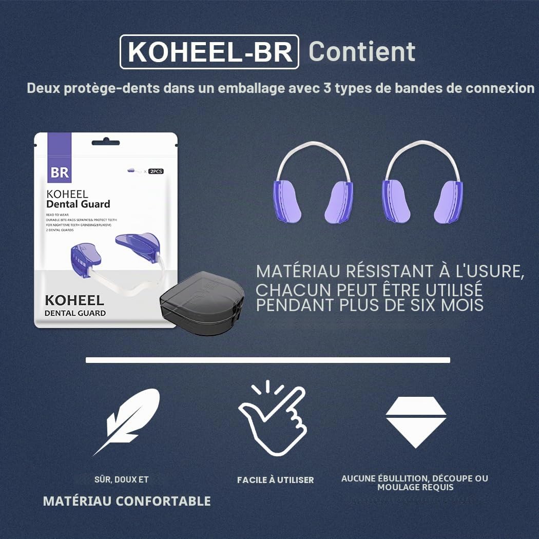 KOHEEL Gouttière Dentaire Ajustable Sans Ébullition pour Bruxisme, Protège-Dents de Nuit Confortable, Soulagement des Douleurs ATM et Amélioration du Sommeil (Lot de 2)