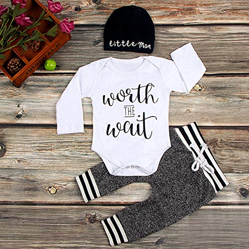 Kaipiclos Newborn Infant Baby Boys Outfits Three Piece Romper Bodysuit Long Pants Little Man Beanie Fall Winter Clothes Set #TOP2