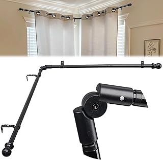HOSKO Corner Curtain Rod for Windows 30 to 136 Inches, 1 Inch Diameter Adjustable L Shaped Curtain Rod for Corner Window