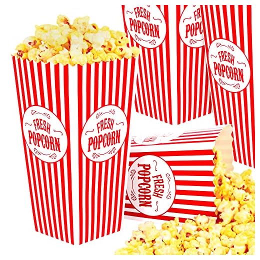 Stock Your Home 46 Oz Popcorn Containers (50 Count) Greaseproof Classic Popcorn Containers for Movie Night with Auto Pop-Up Design - Recyclable Popcorn Boxes for Home Movie Theaters, and Parties