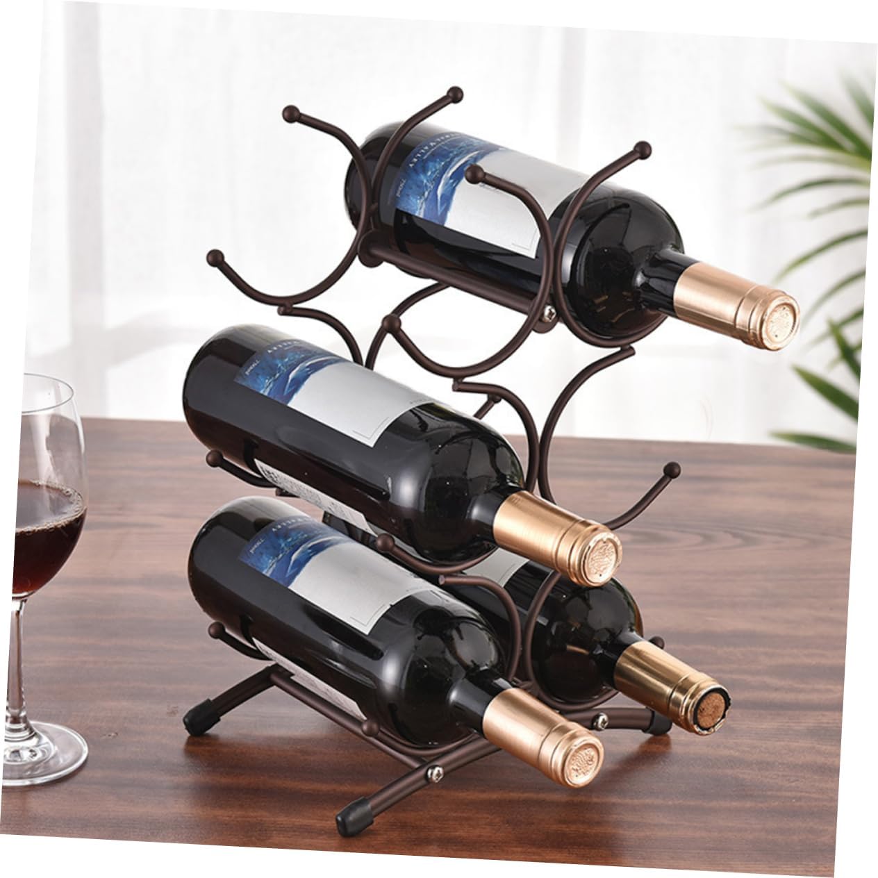 Iron Wine Holder Vintage Slot Countertop Wine Rack for Home and Dorm for Kitchen and Dining Decor Removable Design Antique Finish