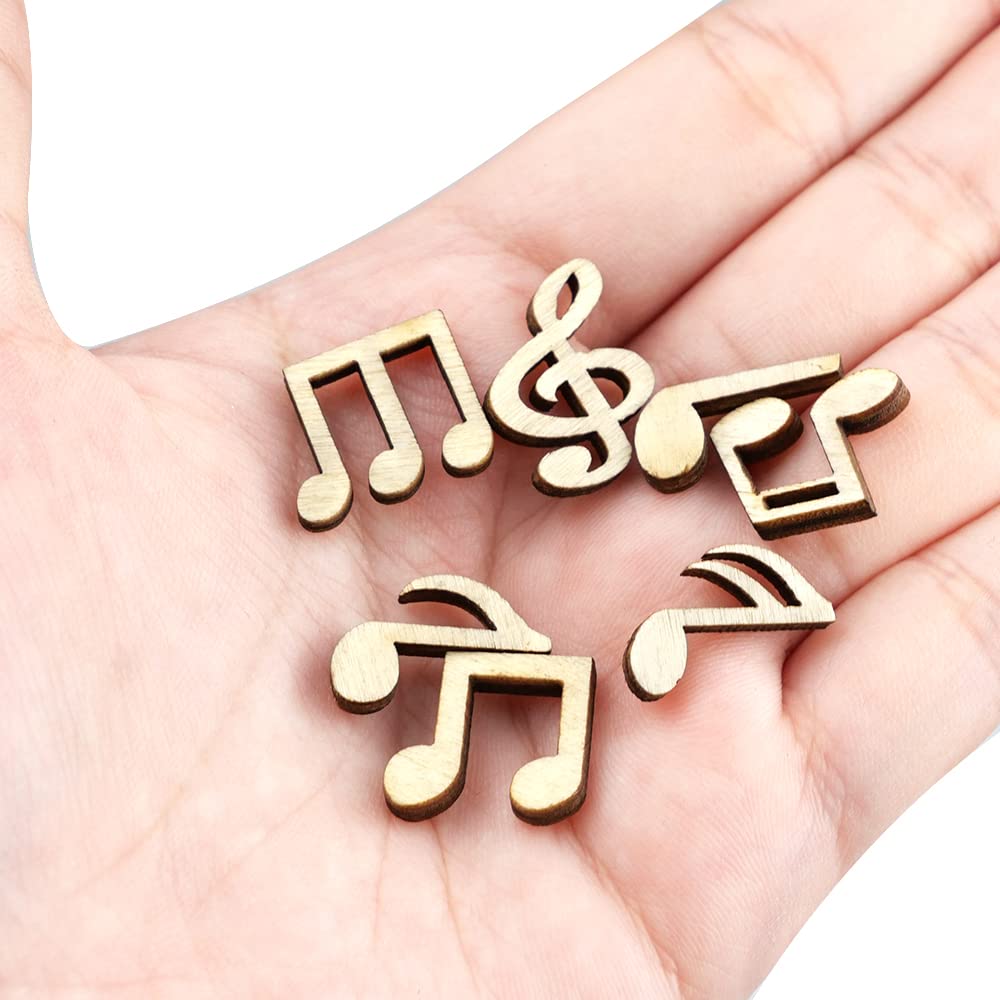 100 pezzi in legno note musicali fette ornamenti decorativi misti 2 cm