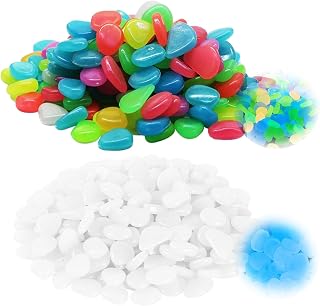 600 piedras que brillan en la oscuridad, grava luminosa colorida para peceras, mini piedras decorativas blancas de jardín para el hogar, patio, pasarela, acuario (multicolor)