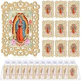 Quelay 12 Pcs Our Lady of Guadalupe Wooden Picture Frames with Organza Gift Bags Baptism Favors for Guests First Communion Christening Memorial Engrave Guest Gift Catholic Gifts Recuerdos De Bautizo