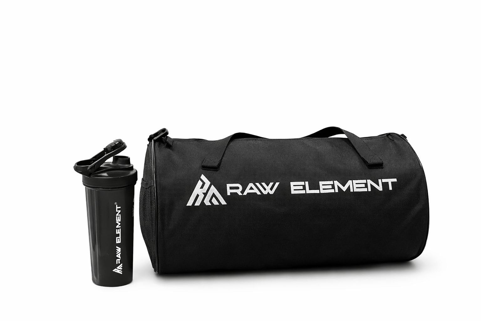 Gym Duffel Bag with Protein Shaker Bottle | Multipurpose Sports Bag for Gym, Travel & Workout | Durable Zipper & Adjustable Strap | (All Black)