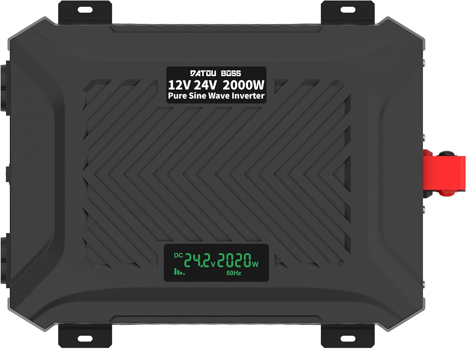 Top view of the DATOUBOSS inverter showing the LCD display