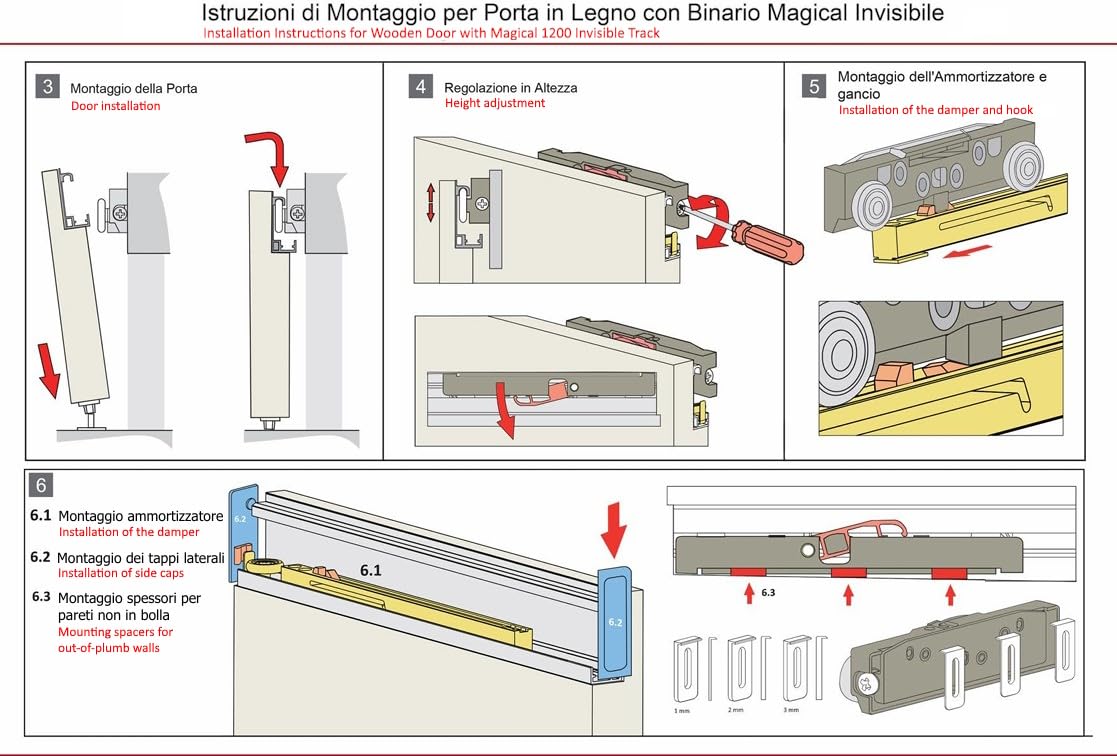 Porte Italiane, Porta Bianca Scorrevole Esterno Muro Fresato con Binario Invisibile MAGICAL 1200, Senso di Apertura Reversibile, Pronta all'Installazione, 90x230 cm, con Maniglia Argento Semi-Lucido