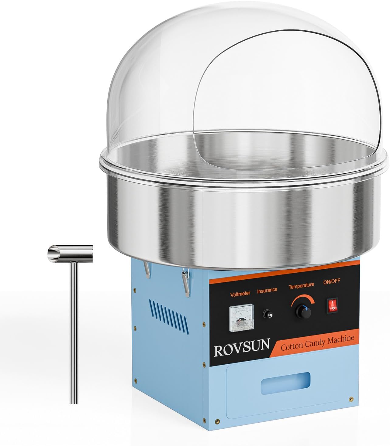 ROVSUN 21 Inch Cotton Candy Machine,Electric Commercial Cotton Candy Maker Machine Candy Floss Maker Machine w/Cover,Stainless Steel Bowl,Sugar Scoop and Large Storage Drawer for Party Carnival,Blue