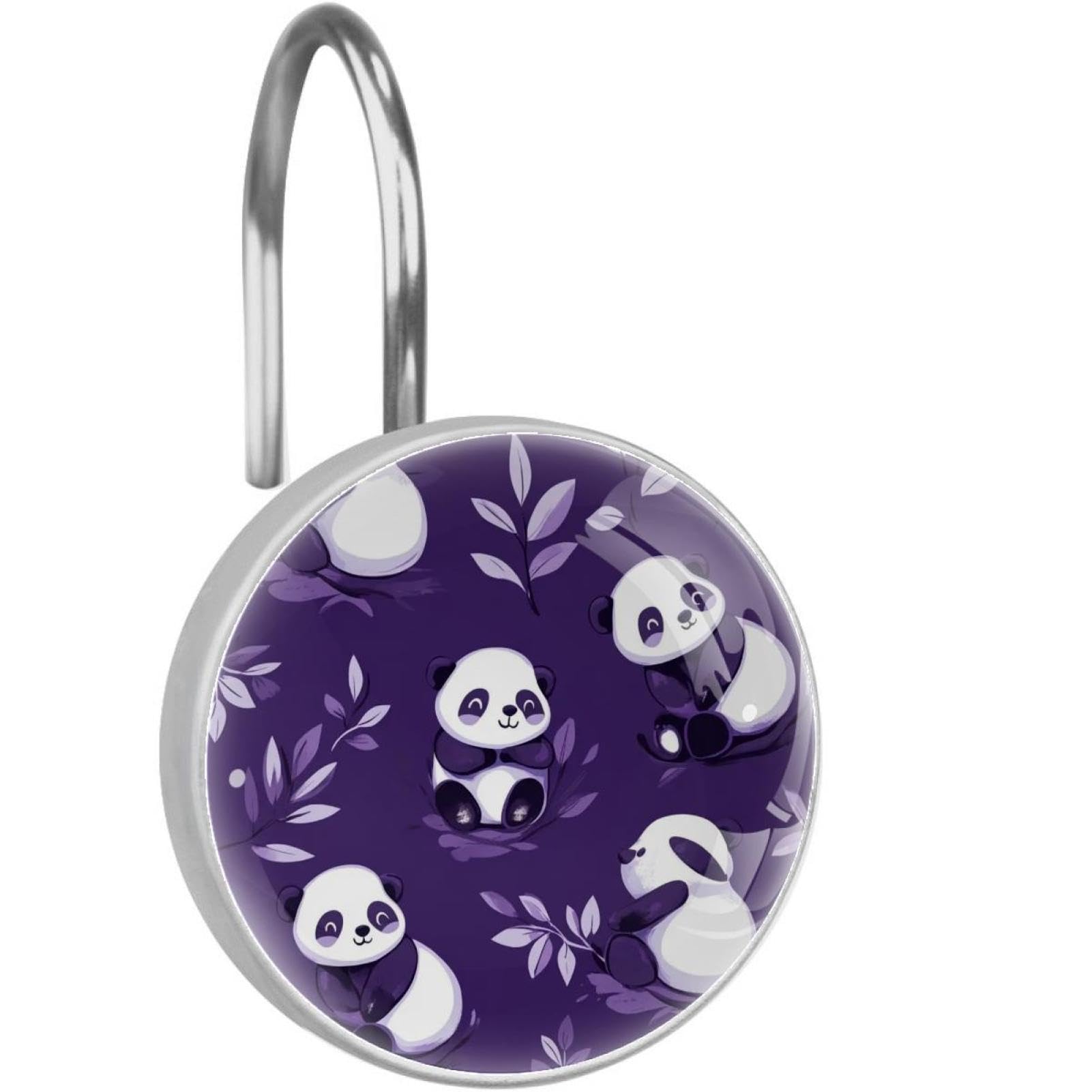 Crochets pour rideau de douche en verre pour éviter les blocages avec motif panda 12x