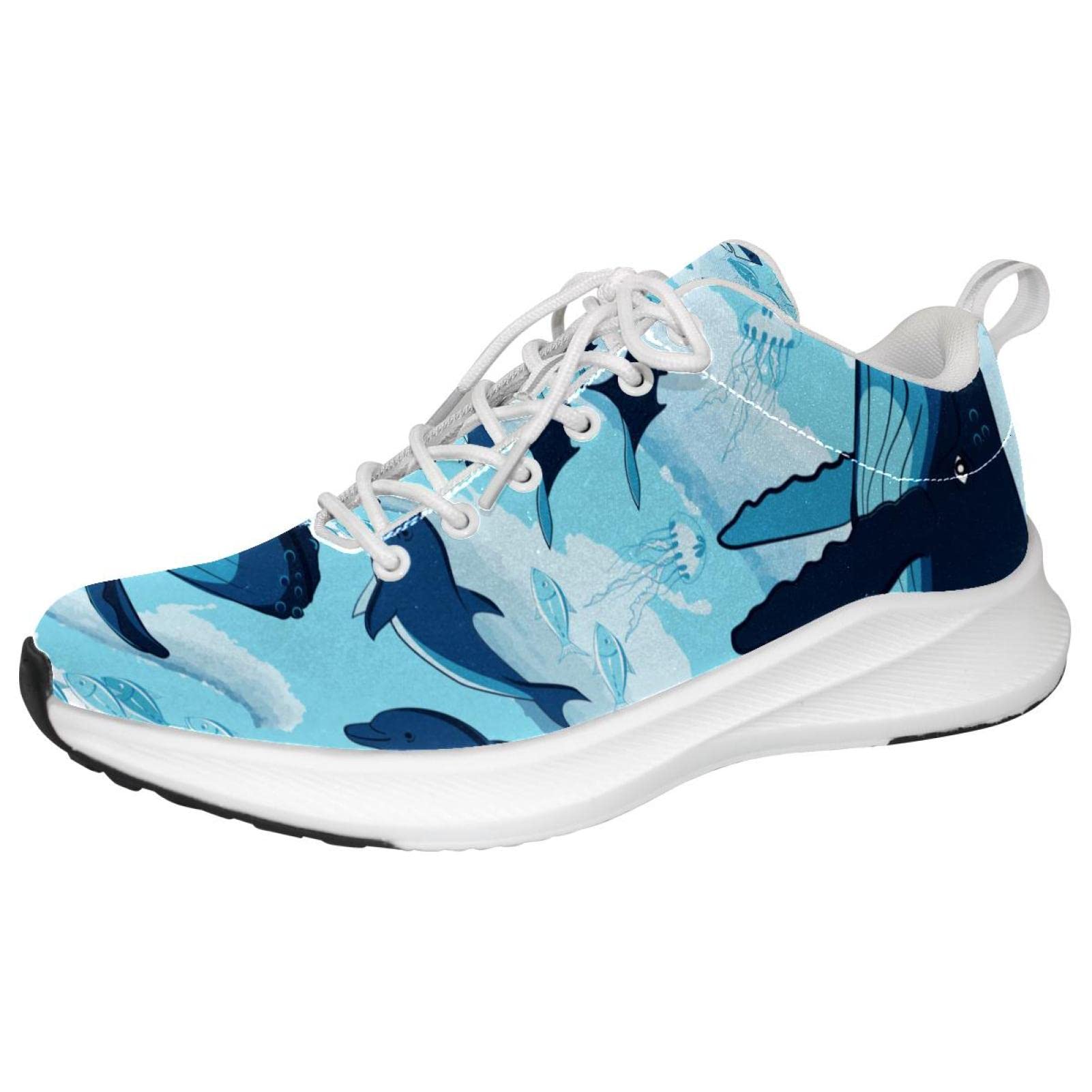 Scarpe da ginnastica uomo personalizzate Scarpe da passeggio leggere Running Sneakers Casual Atletiche Ocean Shark Blue Octopus, Multicolore, 42 EU