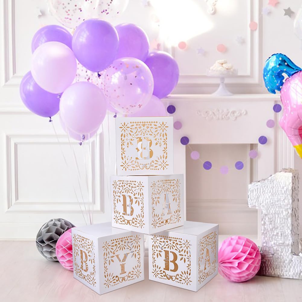 DICOSMETIC Cielito Lindo - Confezione da 4 scatole decorative riutilizzabili per feste messicane, 25 cm, cubi quadrati bianchi, per feste di nascita, per feste di genere e baby shower