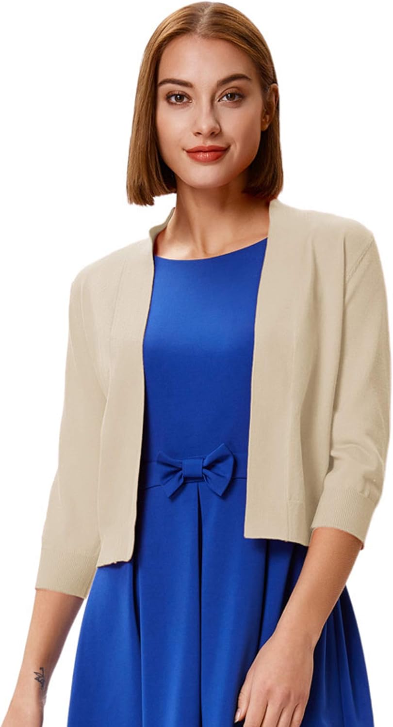 GRACE KARIN Women Cardigan Sweaters Lightweight Knit Cropped Cardigans Trendy 3/4 Sleeve Shrug Bolero S-3XL - Image 3