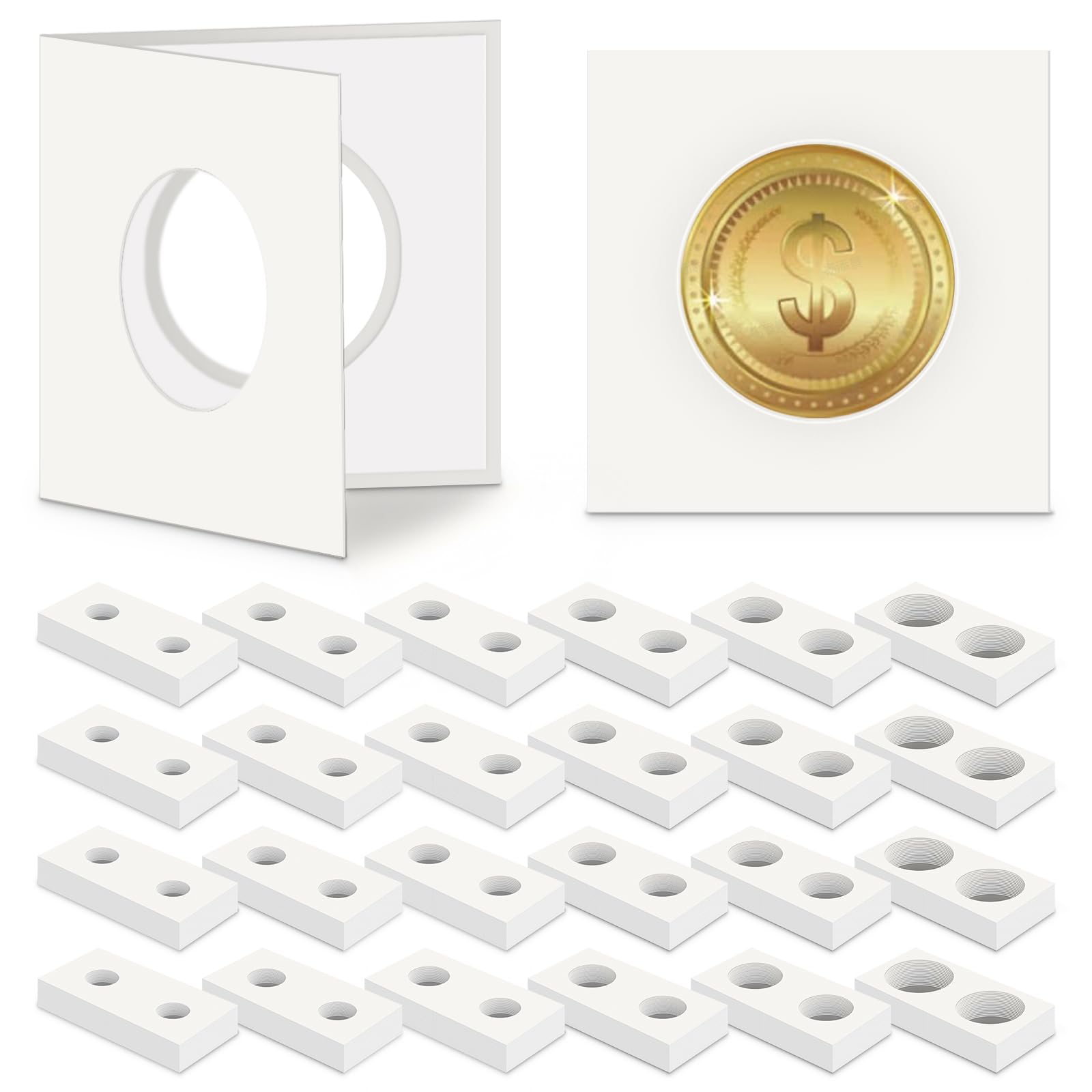 Outus 300 soportes autoadhesivos para monedas de cartón, 6 tamaños, 2 x 2 pulgadas, suministros de colección de monedas, accesorios de cartón para colección de monedas